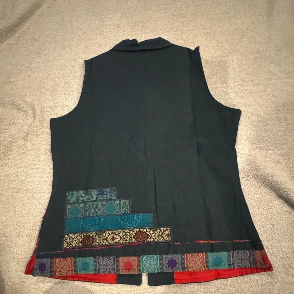 Coldwater Creek Patchwork Tapestry Zip Vest Small Boho Artsy Vintage - Picture 5 of 9